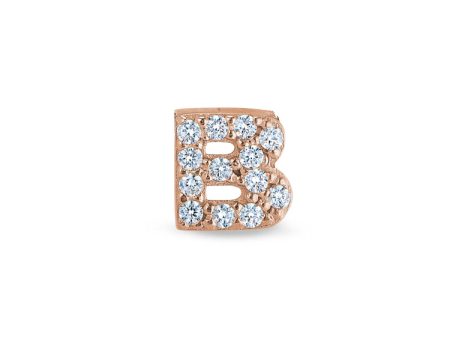 Rose Gold Finish Sterling Silver Micropave B Initial Charm with Simulated Diamonds Fashion