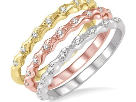 1 5 ctw Twisted Top Three Tone Round Cut Diamond Stackable Band in 14K White, Yellow and Rose Gold Sale