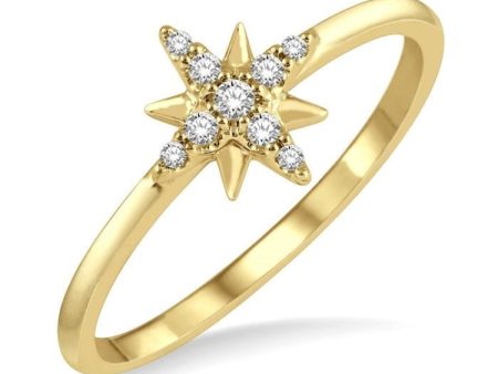 1 10 Ctw Star Center Round Cut Diamond Petite Fashion Ring in 10K Yellow Gold Online Sale