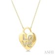 1 6 Ctw Heart Lock Round Cut Diamond Pendant With Chain in 10K Yellow Gold Fashion