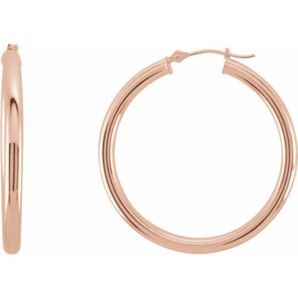 14K Rose 35 mm Tube Hoop Earrings Sale