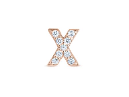 Rose Gold Finish Sterling Silver Micropave X Initial Charm with Simulated Diamonds Supply