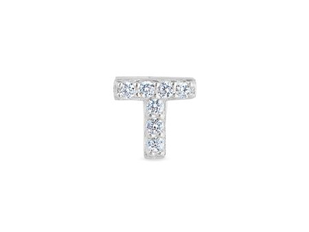 Platinum Finish Sterling Silver Micropave T Initial Charm with Simulated Diamonds Online now