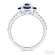 1 3 Ctw Oval 6x4 MM & Marquise 4X2 MM Sapphire and Round Cut Diamond Precious Ring in 14K White Gold Online