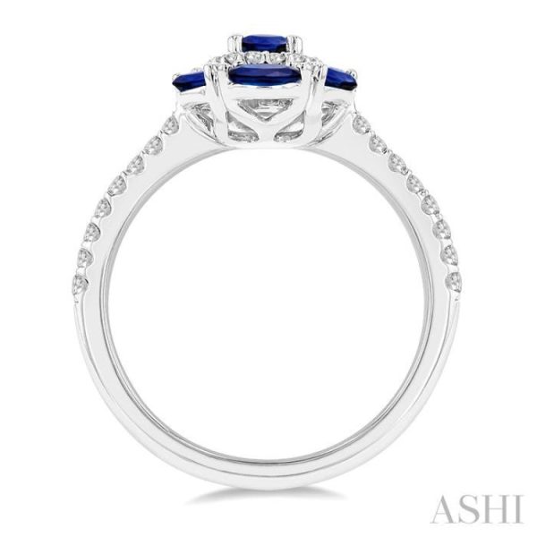 1 3 Ctw Oval 6x4 MM & Marquise 4X2 MM Sapphire and Round Cut Diamond Precious Ring in 14K White Gold Online