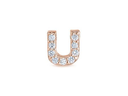 Rose Gold Finish Sterling Silver Micropave U Initial Charm with Simulated Diamonds Online Hot Sale