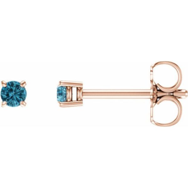 14K Rose 2.5 mm Natural Blue Zircon Stud Earrings Online Sale