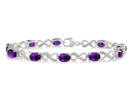 1 10 Ctw Round Cut Diamond & 7x5 MM Oval Cut Amethyst Semi Precious Infinity Bracelet in Sterling Silver Discount