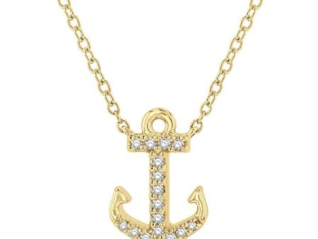 1 10 Ctw Anchor Round Cut Diamond Petite Fashion Pendant With Chain in 10K Yellow Gold on Sale