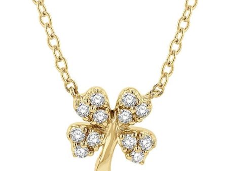 1 10 Ctw Four-Leaf Clover Round Cut Diamond Petite Fashion Pendant With Chain in 10K Yellow Gold Online Hot Sale