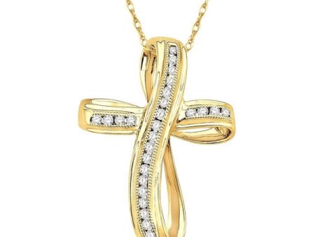 1 4 Ctw Channel Set Round Cut Diamond Cross Pendant in 10K Yellow Gold with Chain Online