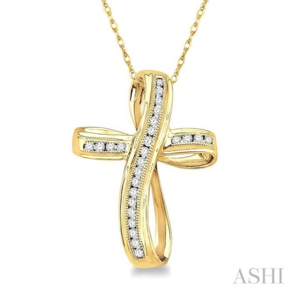 1 4 Ctw Channel Set Round Cut Diamond Cross Pendant in 10K Yellow Gold with Chain Online