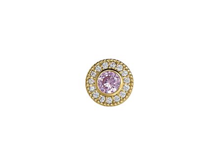 Gold Finish Finish Sterling Silver Micropave Round Simulated Pink Sapphire Charm with Simulated Diamonds for BL2300B For Sale