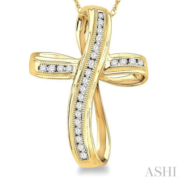 1 4 Ctw Channel Set Round Cut Diamond Cross Pendant in 10K Yellow Gold with Chain Online