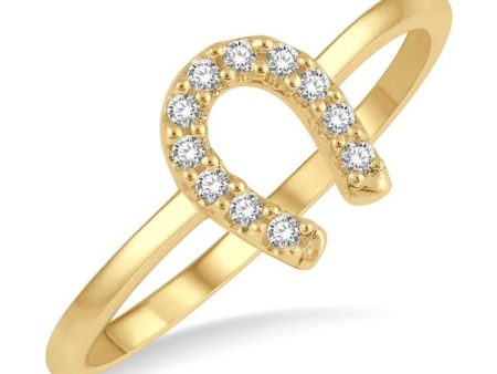 1 10 Ctw Horseshoe Charm Round Cut Diamond Petite Fashion Ring in 10K Yellow Gold Cheap