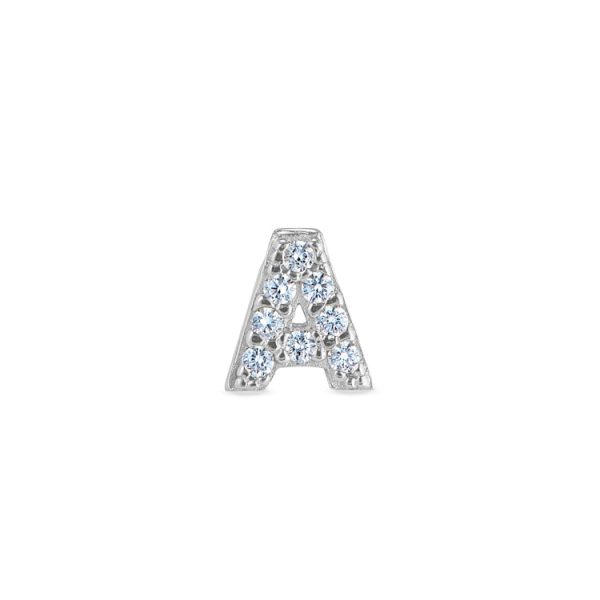 Platinum Finish Sterling Silver Micropave A Initial Charm with Simulated Diamonds on Sale