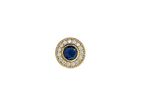 Gold Finish Finish Sterling Silver Micropave Round Simulated Sapphire Charm with Simulated Diamonds for BL2300B Online Sale