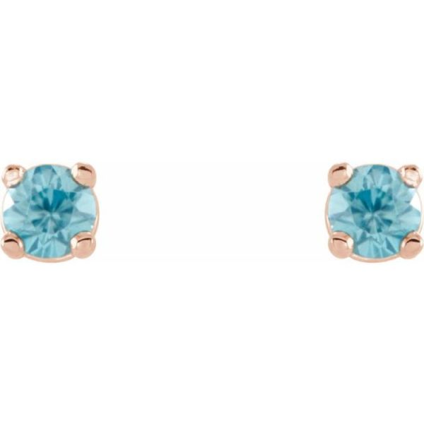 14K Rose 2.5 mm Natural Blue Zircon Stud Earrings Online Sale