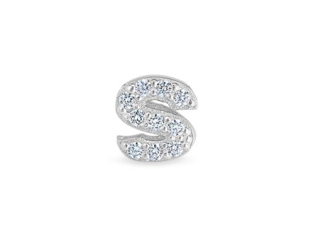 Platinum Finish Sterling Silver Micropave S Initial Charm with Simulated Diamonds For Discount