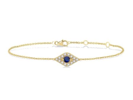 1 10 Ctw Evil Eye Round Cut Diamond & 2.60 MM Round Cut Sapphire  Precious Petite Fashion Bracelet in 10K Yellow Gold Online Hot Sale