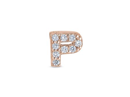 Rose Gold Finish Sterling Silver Micropave P Initial Charm with Simulated Diamonds Supply