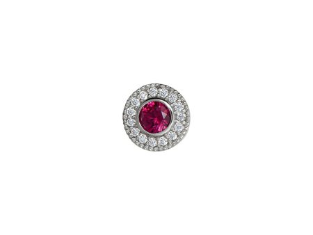 Platinum Finish Sterling Silver Micropave Round Simulated Ruby Charm with Simulated Diamonds for BL2300B Supply