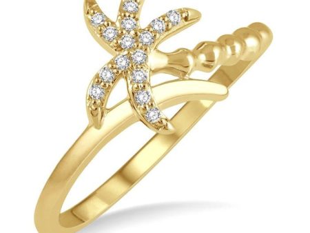 1 10 Ctw Palm Tree Round Cut Diamond Petite Fashion Ring in 10K Yellow Gold Sale