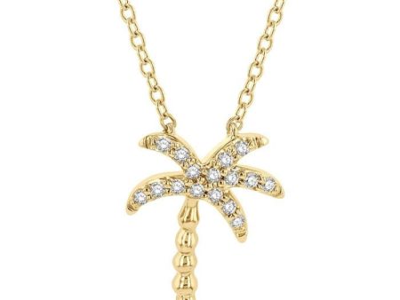 1 10 Ctw Palm Tree Round Cut Diamond Petite Fashion Pendant With Chain in 10K Yellow Gold Cheap