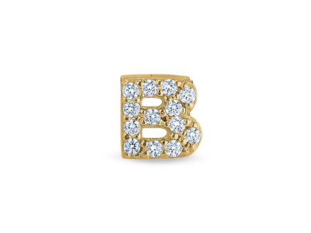 Gold Finish Sterling Silver Micropave B Initial Charm with Simulated Diamonds Cheap