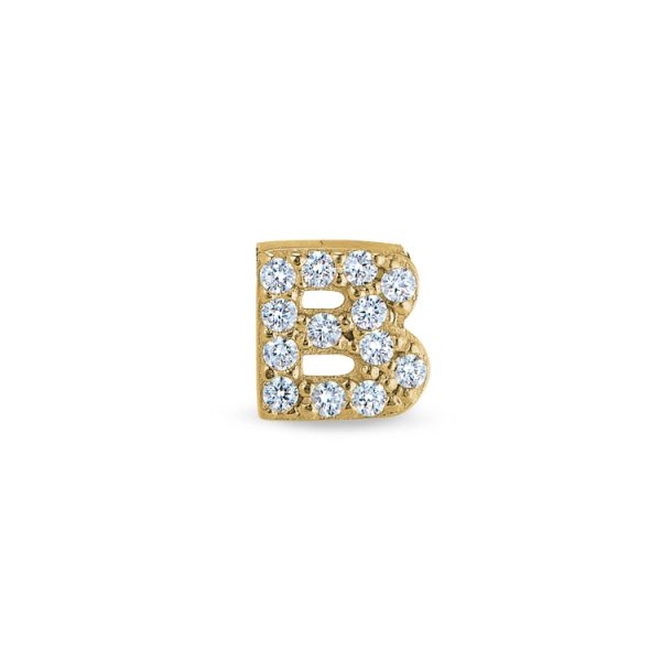 Gold Finish Sterling Silver Micropave B Initial Charm with Simulated Diamonds Cheap