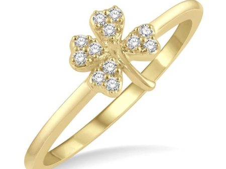 1 10 Ctw Clover Charm Round Cut Diamond Petite Fashion Ring in 10K Yellow Gold For Cheap