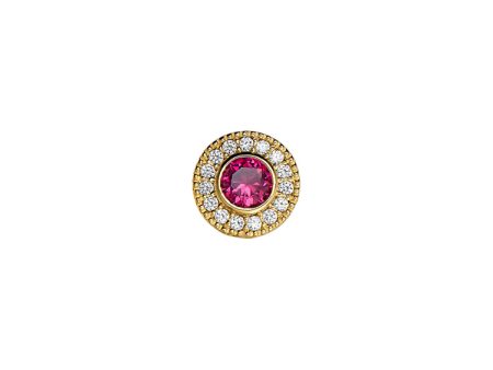 Gold Finish Finish Sterling Silver Micropave Round Simulated Ruby Charm with Simulated Diamonds for BL2300B Online