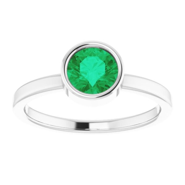 Rhodium-Plated Sterling Silver 6 mm Imitation Emerald Ring Supply