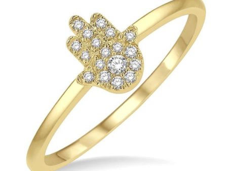 1 10 Ctw Hamsa Round Cut Diamond Fashion Ring in 10K Yellow Gold For Sale