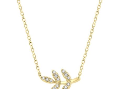 1 10 Ctw Leaf Motif Round Cut Diamond Petite Fashion Pendant With Chain in 10K Yellow Gold Discount