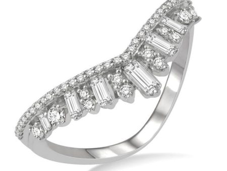 1 2 Ctw Chevron Drop Down Baguette and Round Cut Diamond Fashion Ring in 14K White Gold For Discount