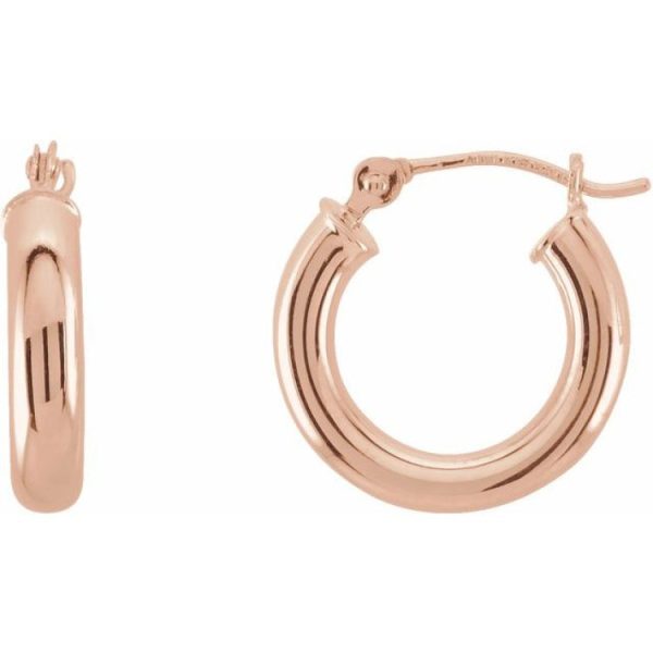 14K Rose 15 mm Tube Hoop Earrings Hot on Sale