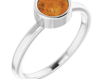 Rhodium-Plated Sterling Silver 6 mm Imitation Citrine Ring Hot on Sale