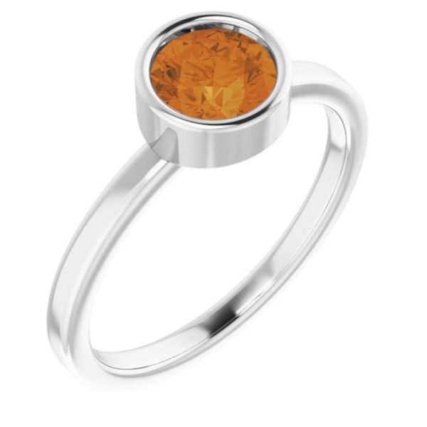 Rhodium-Plated Sterling Silver 6 mm Imitation Citrine Ring Hot on Sale