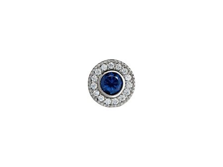 Platinum Finish Sterling Silver Micropave Round Simulated Sapphire Charm with Simulated Diamonds for BL2300B Cheap