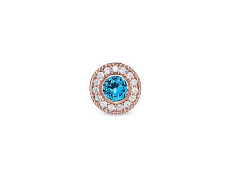 Rose Gold Finish Sterling Silver Micropave Round Simulated Blue Topaz Charm with Simulated Diamonds Hot on Sale