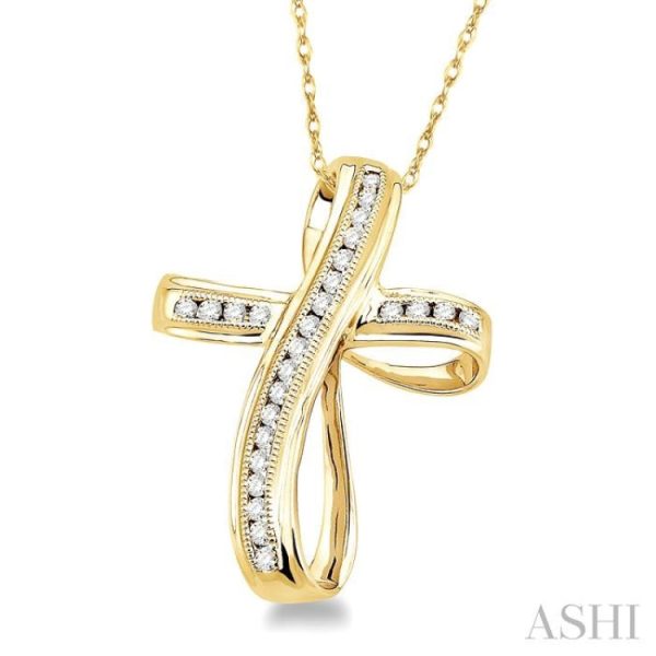 1 4 Ctw Channel Set Round Cut Diamond Cross Pendant in 10K Yellow Gold with Chain Online