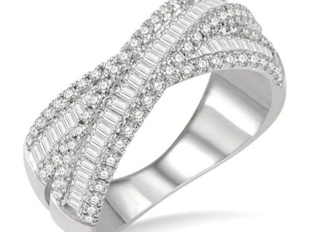 1 1 4 Ctw Split Cross Over Baguette and Round Cut Diamond Fashion Ring in 14K White Gold Online