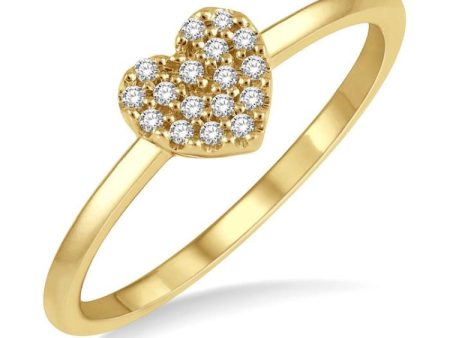 1 10 Ctw Heart Charm Round Cut Diamond Petite Fashion Ring in 10K Yellow Gold Online now