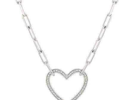 1 10 Ctw Round Cut Diamond Heart Pendant With Paper Clip Chain in Sterling Silver For Discount