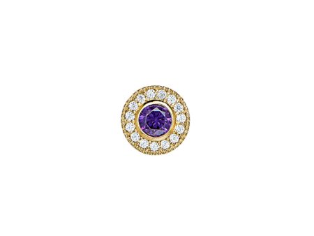 Gold Finish Sterling Silver Micropave Round Simulated Amethyst Charm with Simulated Diamonds Sale