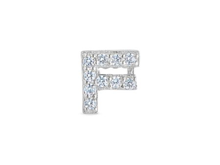 Platinum Finish Sterling Silver Micropave F Initial Charm with Simulated Diamonds Hot on Sale