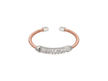 Rose Gold Finish Sterling Silver Single Cable Cuff Ring with Rhodium Finish Double Row Simulated Diamonds Online now