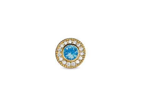 Gold Finish Finish Sterling Silver Micropave Round Simulated Blue Topaz Charm with Simulated Diamonds for BL2300B Online now