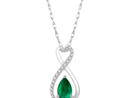 1 10 Ctw Eternity 6X4 MM Pear Cut Emerald and Round Cut Diamond Precious Pendant With Chain in 10K White Gold Online Sale